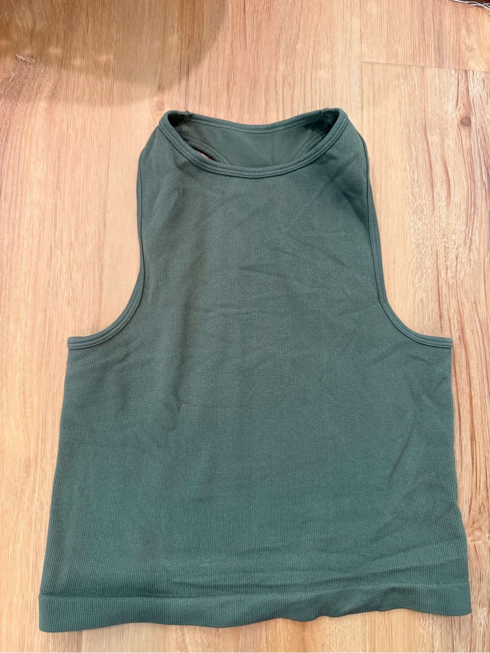 Sleeveless High Neck Ribbed Tank Top cropped s/xs